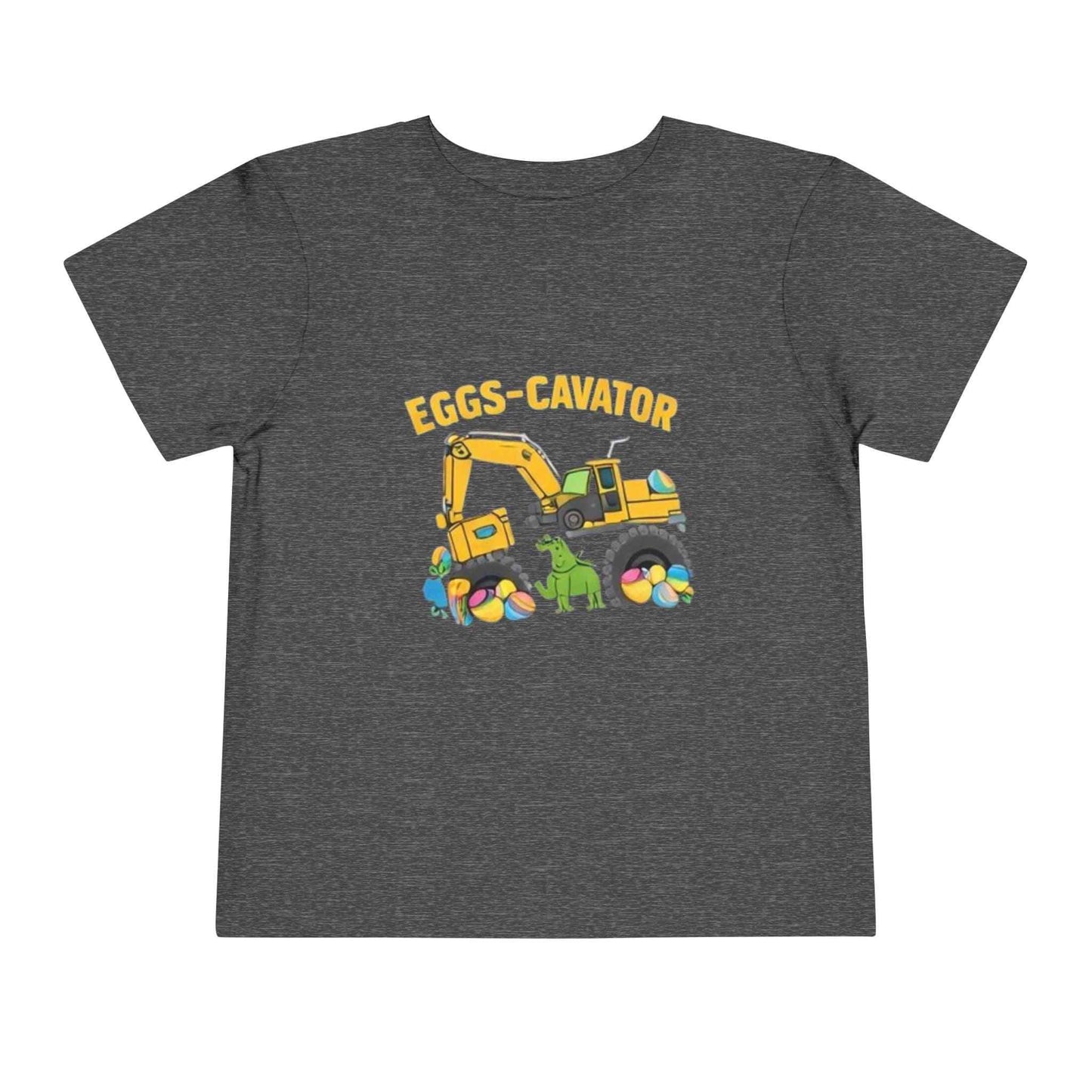 Toddler Easter shirt with excavator digging colorful Easter eggs design