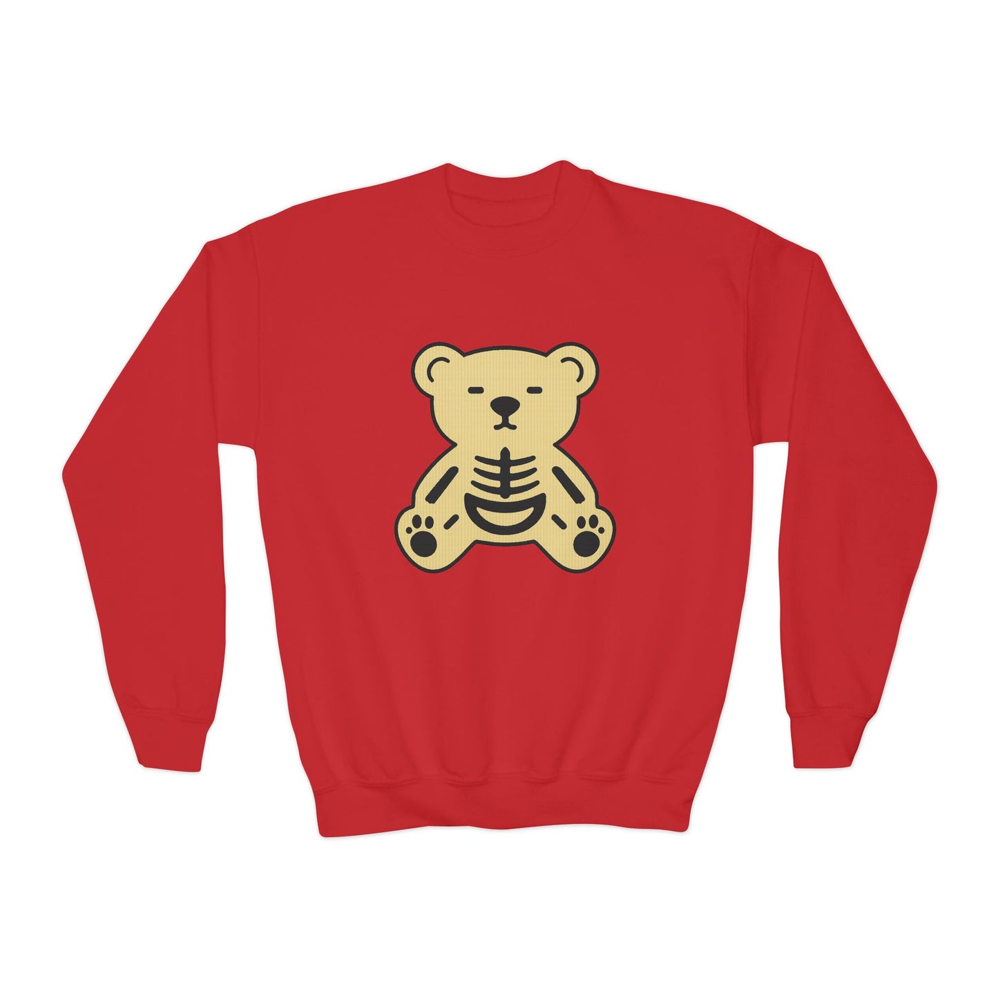 Cute Skeleton Teddy Youth Crewneck Sweatshirt, Kid's Sweatshirt, Fall Fashion, Spooky Season Gift, Halloween Apparel
