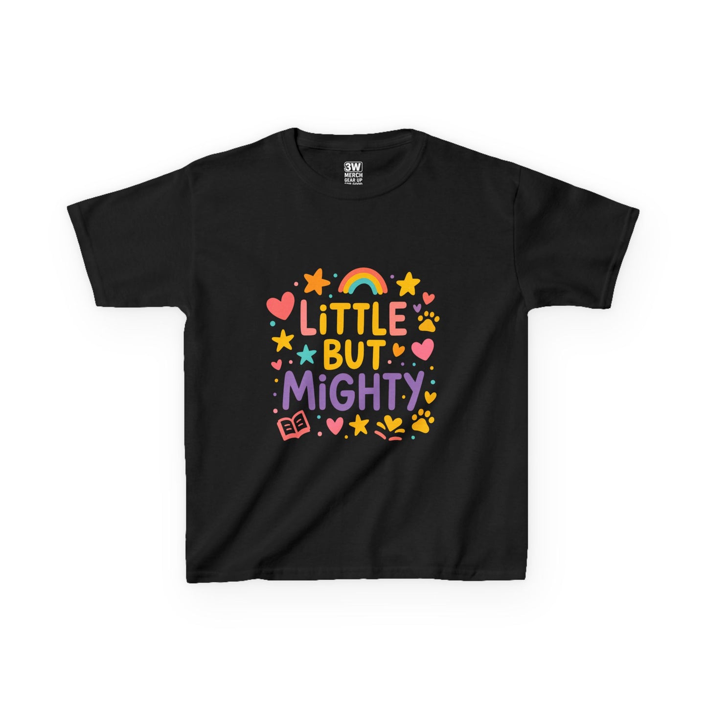 Kids Heavy Cotton™ Tee, Little But Mighty, Perfect for Birthdays, Playdates, Gifts, Everyday Wear, Rainbow Design T Shirt,
