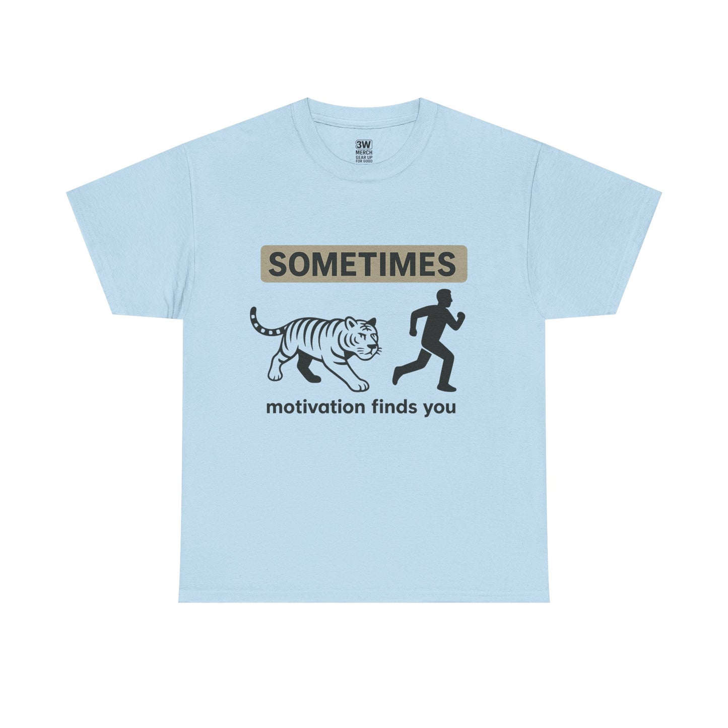 Funny Motivation T-Shirt – “Sometimes Motivation Finds You” Tiger Chase Running Tee for Fitness & Gym Lovers