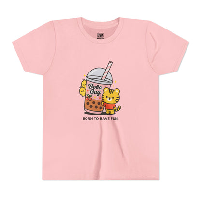 Kawaii Tiger Boba Tee – “Born to Have Fun” | Cute Boba Shirt | Y2K Kawaii Aesthetic | K-Pop Core Outfit | Bubble Tea Lover Gift | Trendy Graphic T-Shirt