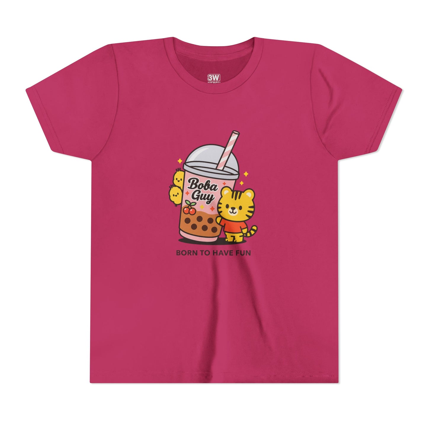 Kawaii Tiger Boba Tee – “Born to Have Fun” | Cute Boba Shirt | Y2K Kawaii Aesthetic | K-Pop Core Outfit | Bubble Tea Lover Gift | Trendy Graphic T-Shirt