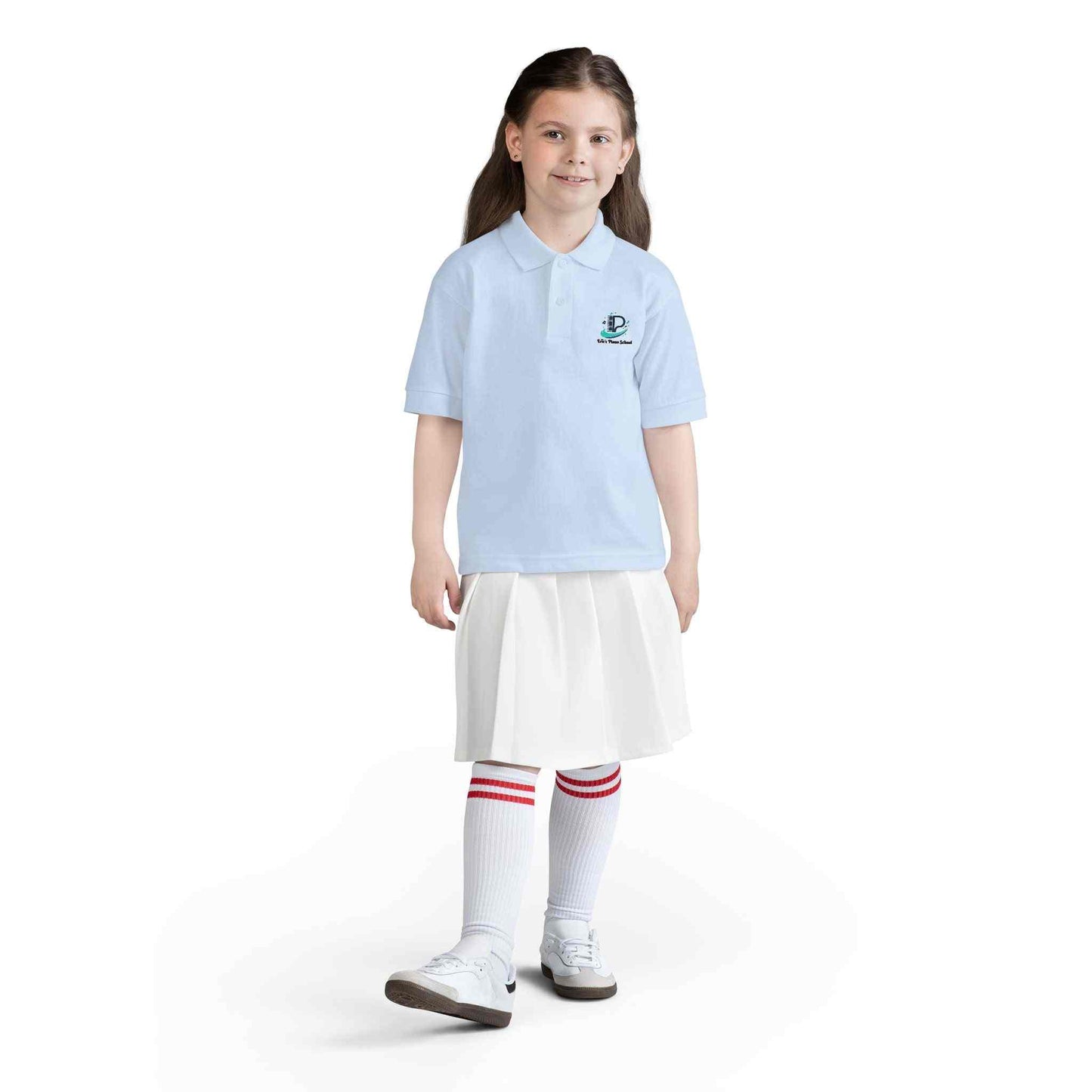 Youth polo shirt with small school logo in breathable DryBlend fabric