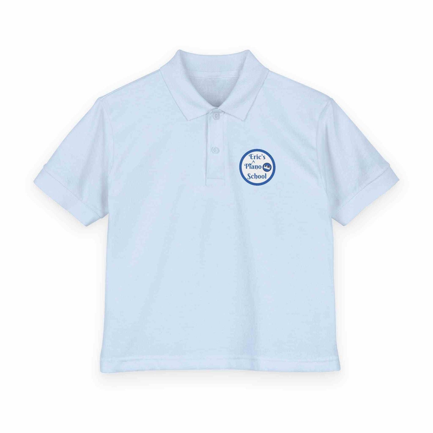 Eric's Piano School youth polo shirt in soft DryBlend fabric with contoured collar and logo, ideal for active kids
