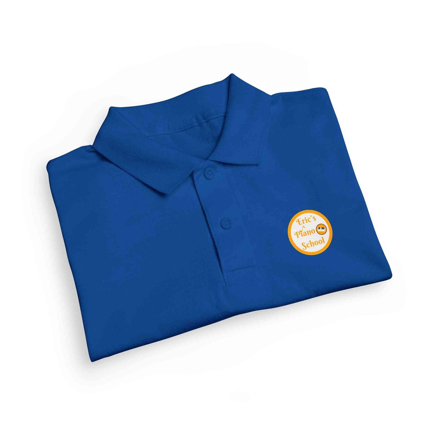 Eric's Piano School kids' youth polo shirt with gold logo in moisture-wicking DryBlend fabric