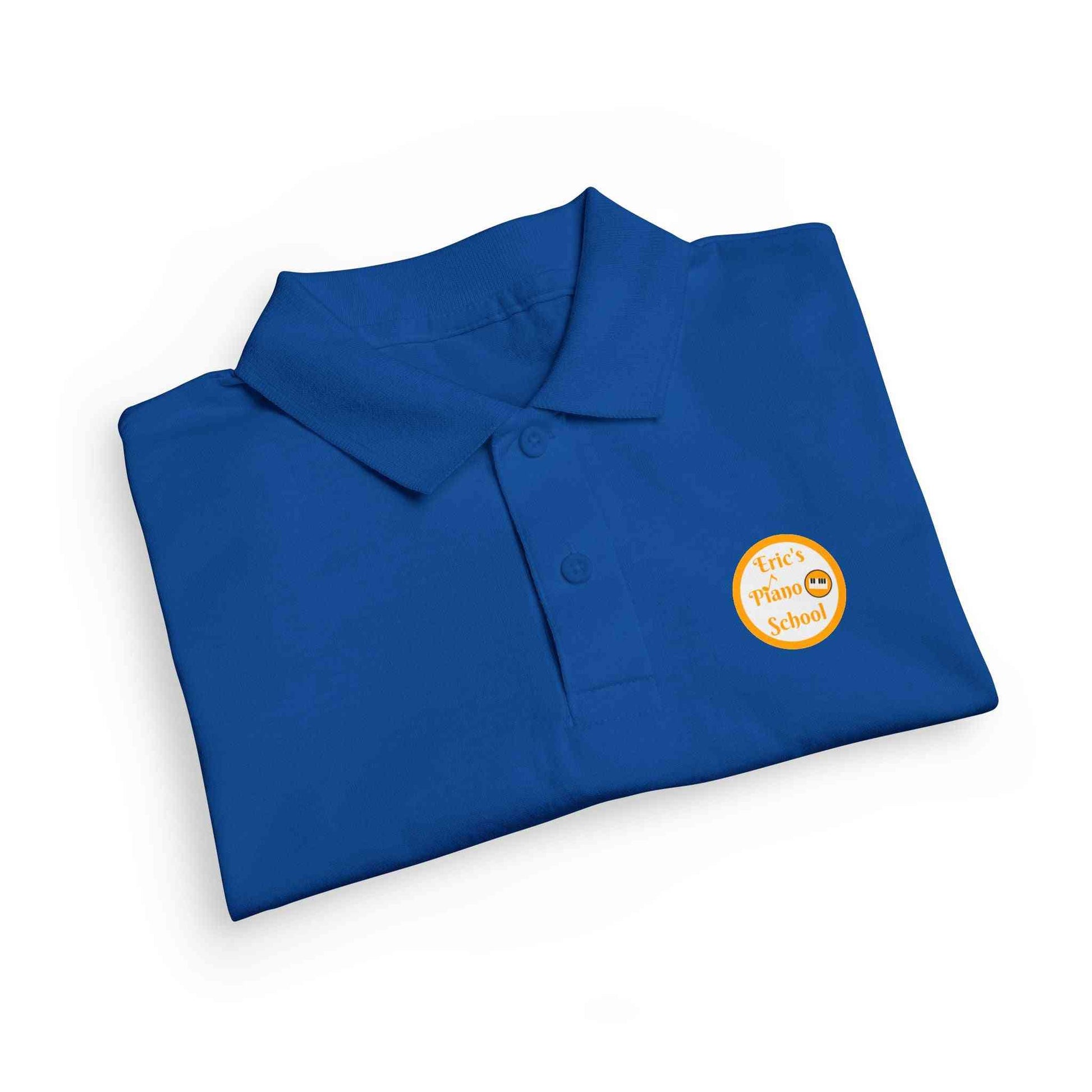 Eric's Piano School kids' youth polo shirt with gold logo in moisture-wicking DryBlend fabric
