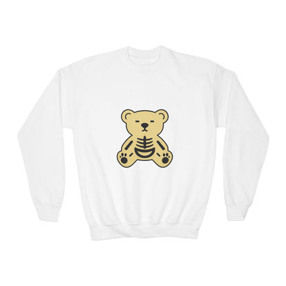 Cute Skeleton Teddy Youth Crewneck Sweatshirt, Kid's Sweatshirt, Fall Fashion, Spooky Season Gift, Halloween Apparel