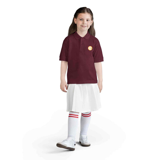 Youth gold polo shirt with Eric's Piano School logo for kids music lessons