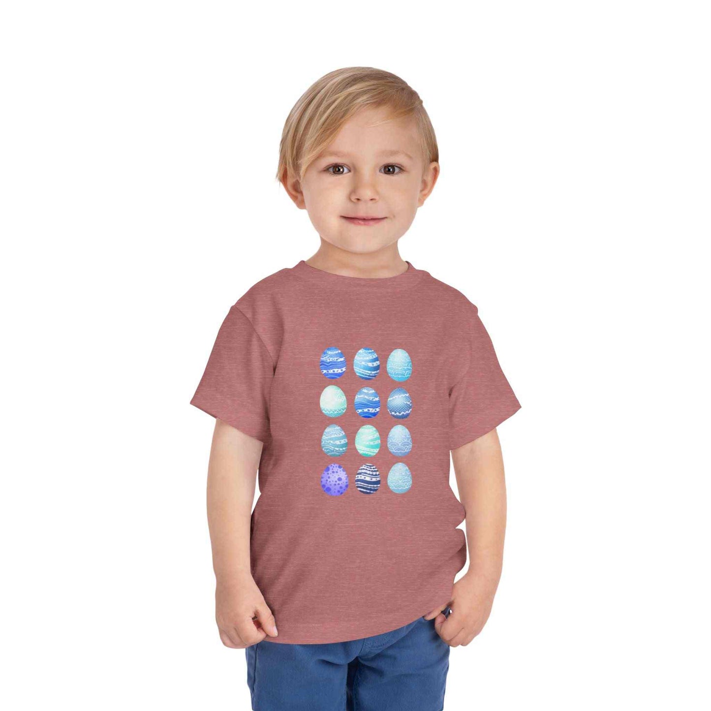 Blue watercolor Easter eggs boy toddler tee on soft cotton fabric