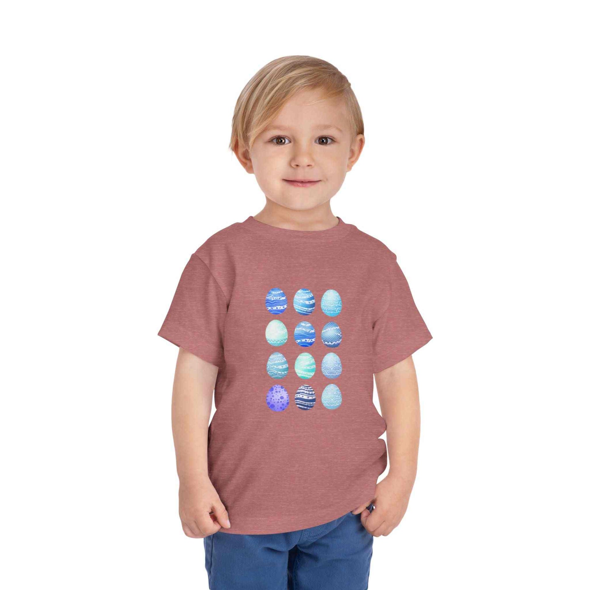 Blue watercolor Easter eggs boy toddler tee on soft cotton fabric