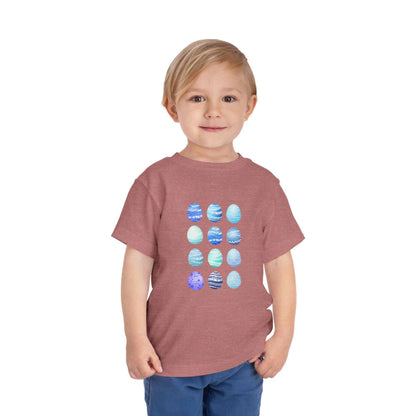 Blue watercolor Easter eggs boy toddler tee on soft cotton fabric