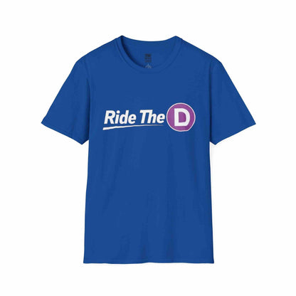 Ride The D T-shirt with purple subway token graphic on black cotton tee