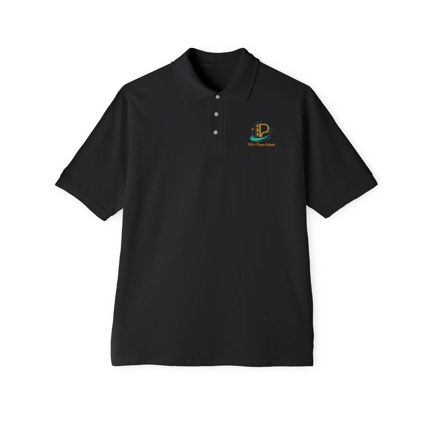 Men's custom piqué polo shirt with Coastal Coffee logo embroidery on chest
