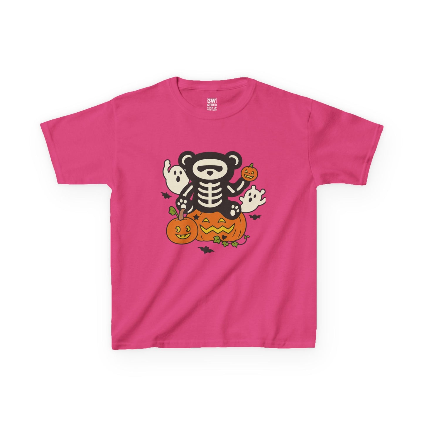 Kids Halloween Skeleton Bear T-Shirt – Cute Spooky Ghost & Pumpkin Graphic Tee for Boys & Girls