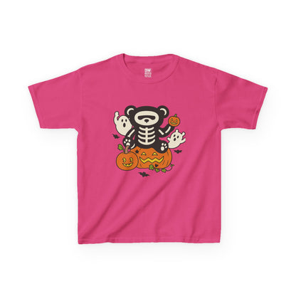 Kids Halloween Skeleton Bear T-Shirt – Cute Spooky Ghost & Pumpkin Graphic Tee for Boys & Girls