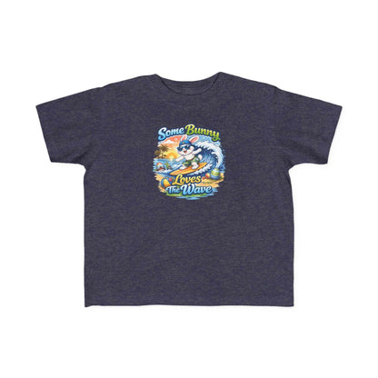 Toddler tee with surf bunny graphic, lightweight cotton, and ribbed collar, perfect for beach play and everyday adventures.