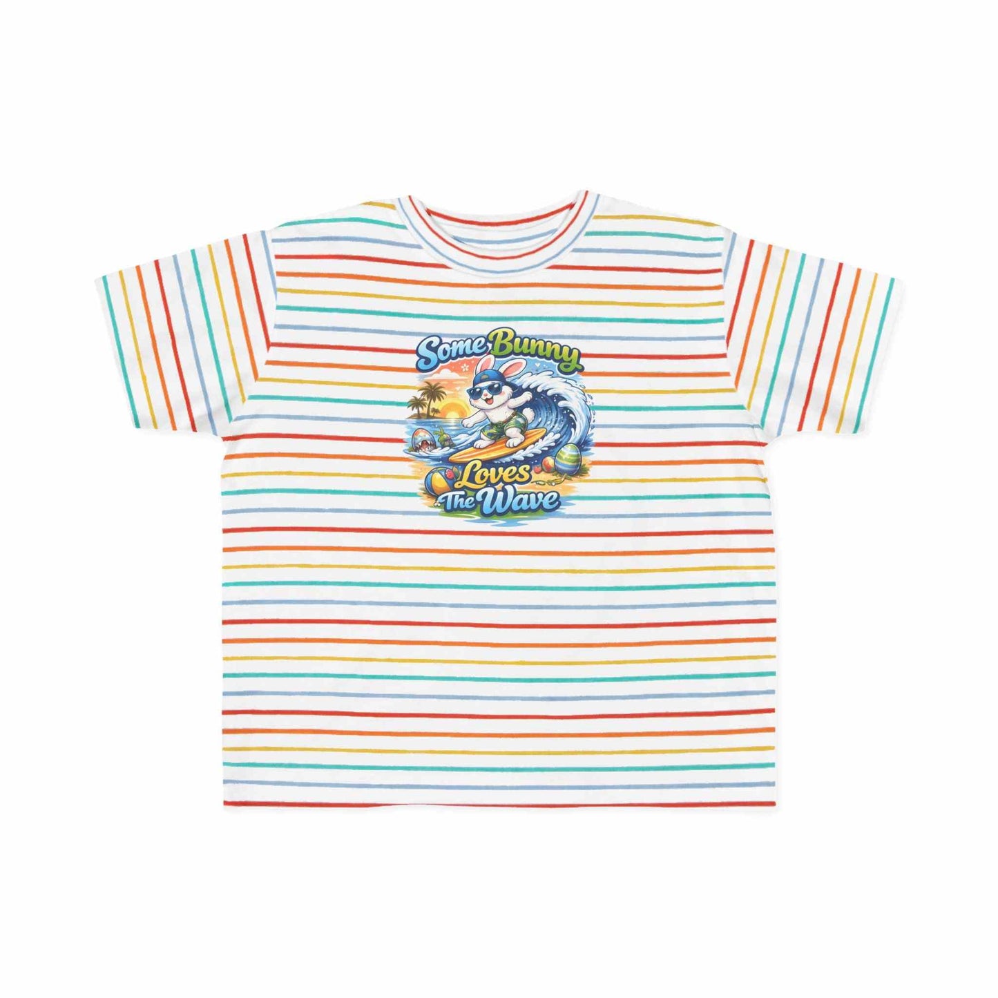Toddler tee with cute surf bunny and wave graphic, soft cotton kids shirt