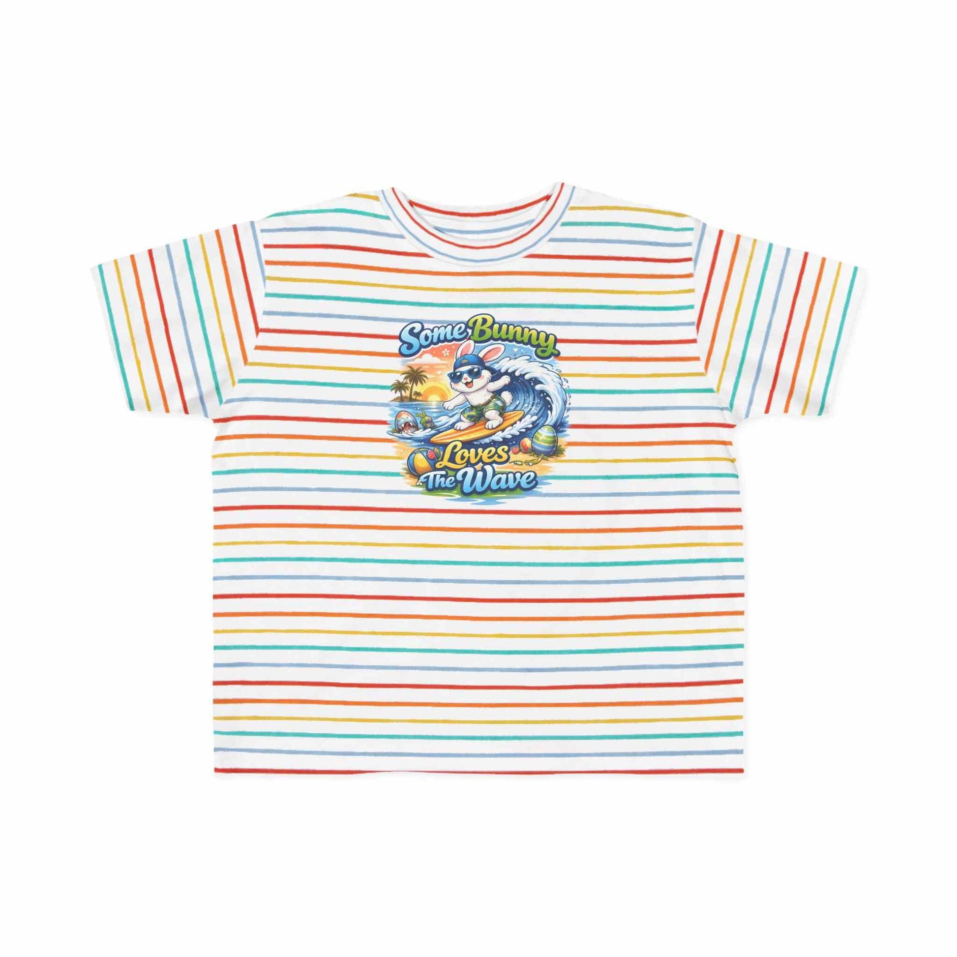 Toddler tee with cute surf bunny and wave graphic, soft cotton kids shirt