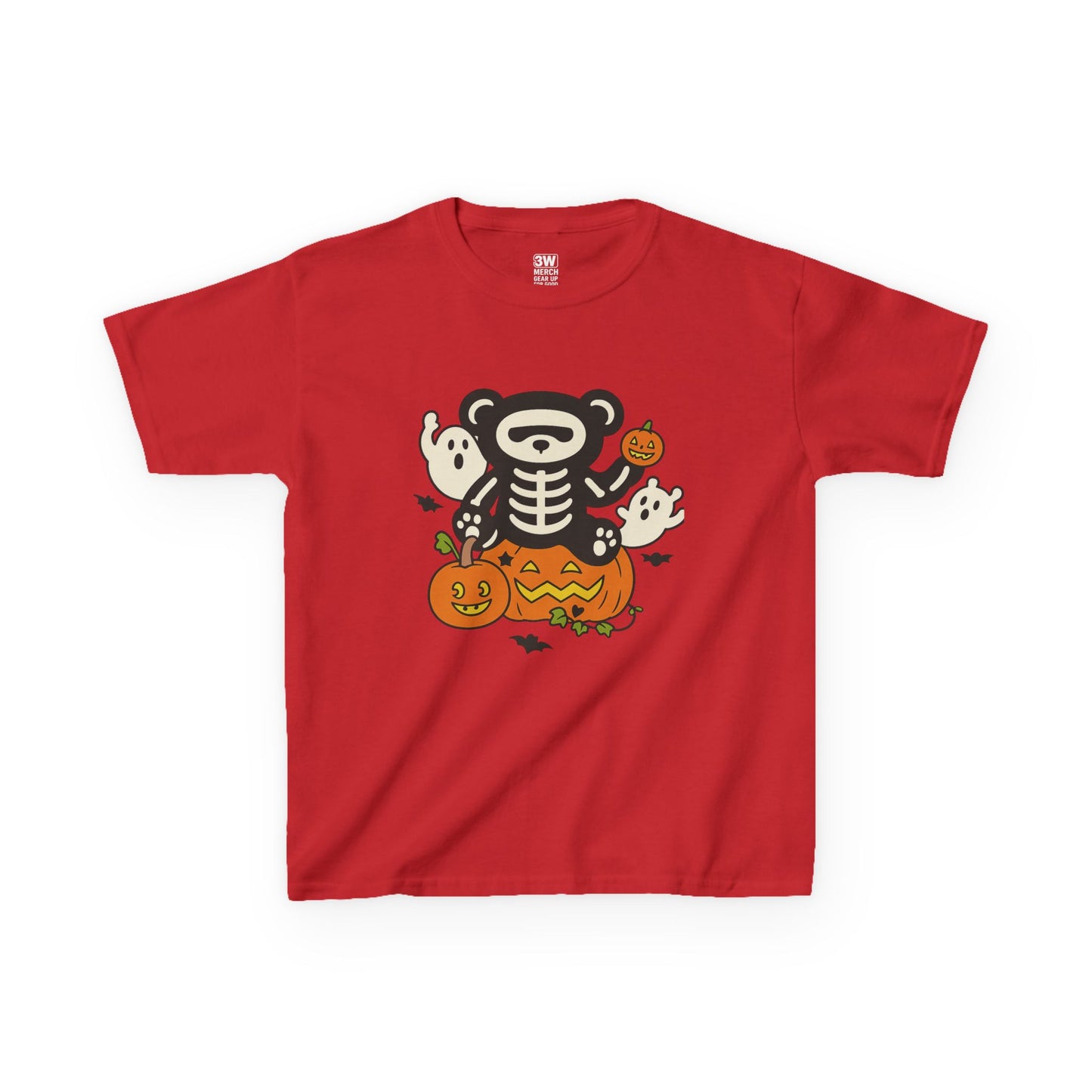 Kids Halloween Skeleton Bear T-Shirt – Cute Spooky Ghost & Pumpkin Graphic Tee for Boys & Girls