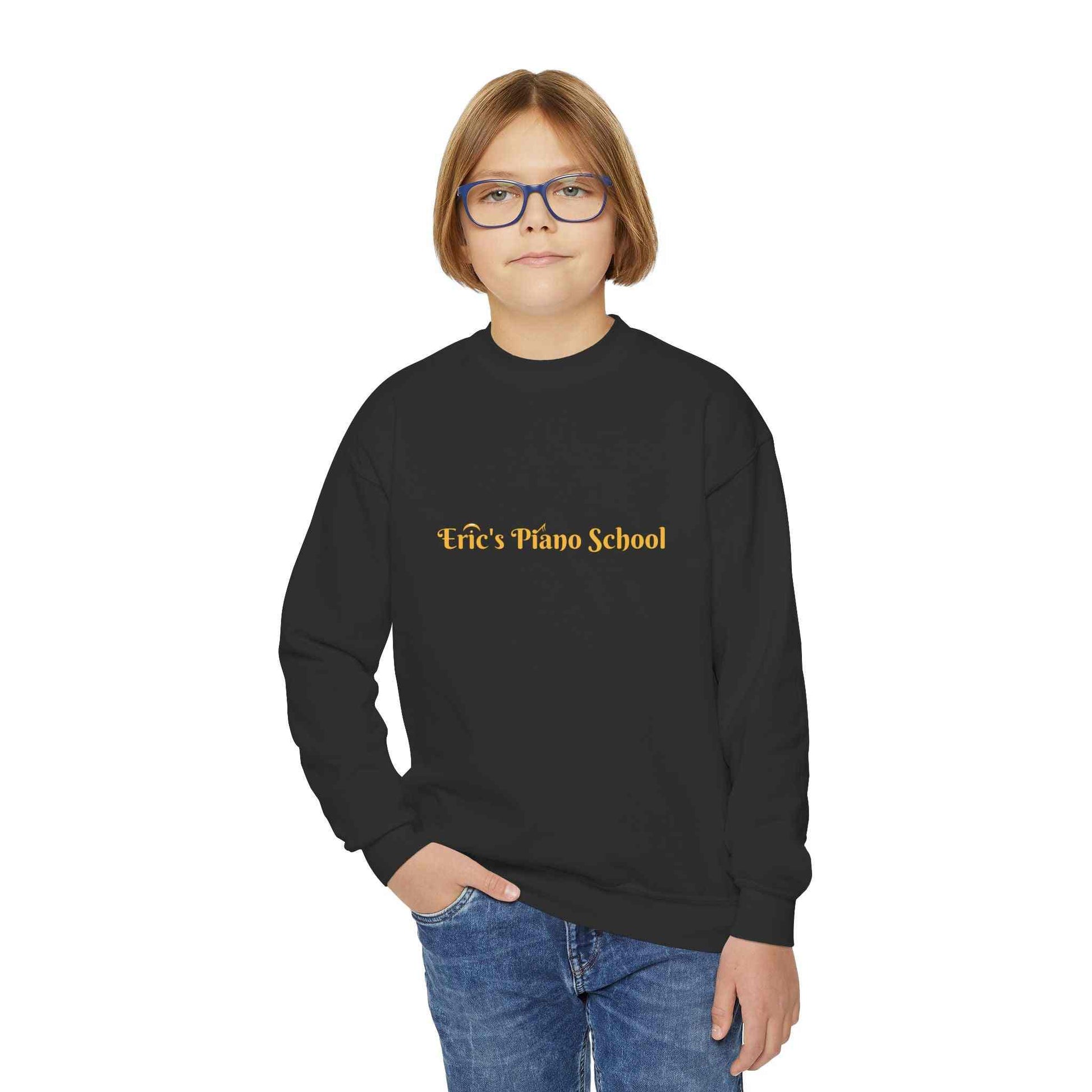 Youth sweatshirt crewneck with piano school emblem for kids in music class