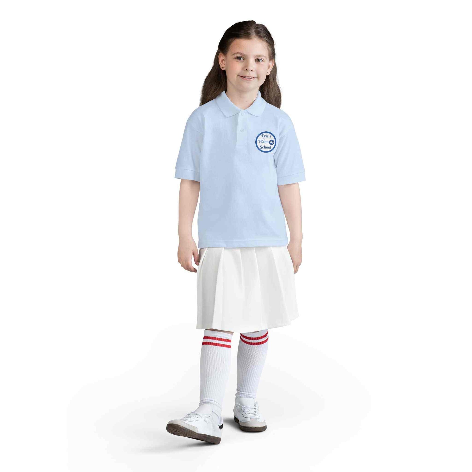 Youth polo shirt for Eric's Piano School with moisture-wicking fabric and classic design