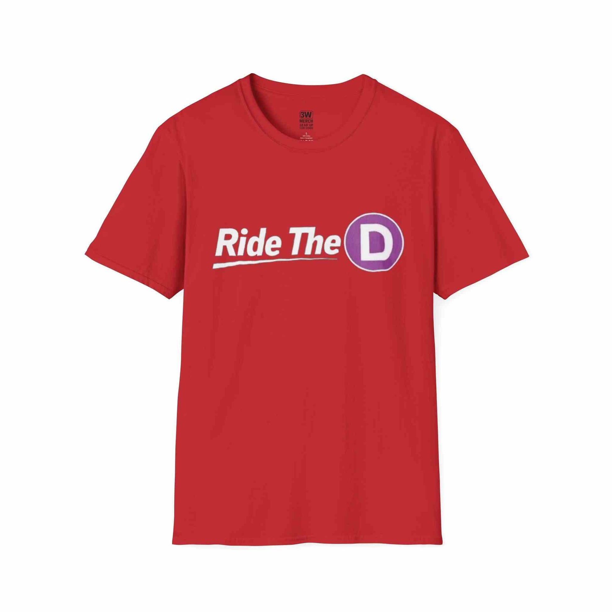 Black Ride The D T-shirt with purple subway token graphic and white text