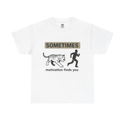 Funny Motivation T-Shirt – “Sometimes Motivation Finds You” Tiger Chase Running Tee for Fitness & Gym Lovers