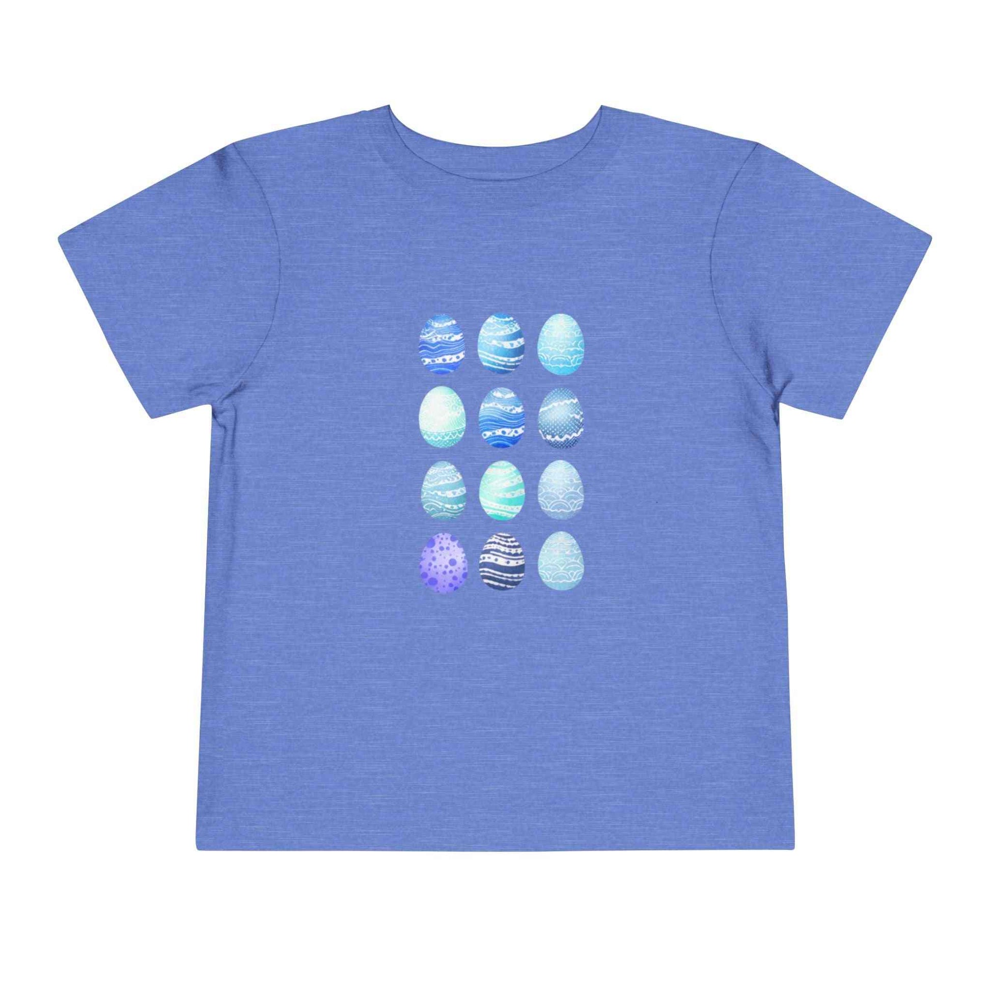 Blue toddler tee with watercolor Easter eggs for boys, soft breathable cotton shirt