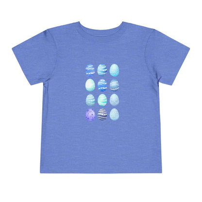 Blue toddler tee with watercolor Easter eggs for boys, soft breathable cotton shirt