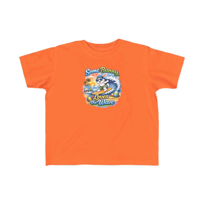 Toddler tee with cute surf bunny graphic and lightweight cotton fabric for kids.