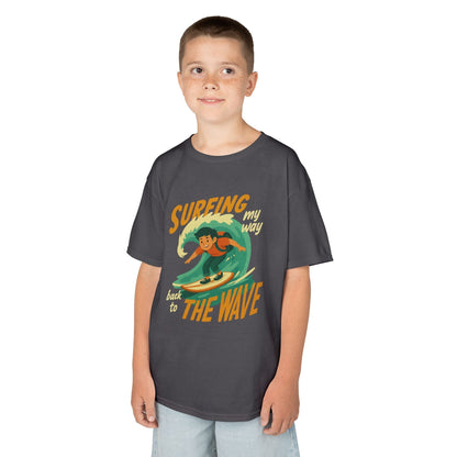 Kids retro Surfing The Wave T-Shirt with vibrant surfer graphic and soft cotton fit
