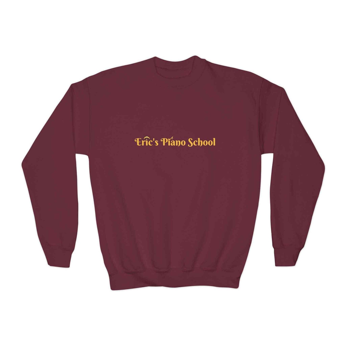 Cozy youth sweatshirt with piano school emblem, midweight fabric, and loose fit for music class and recitals.