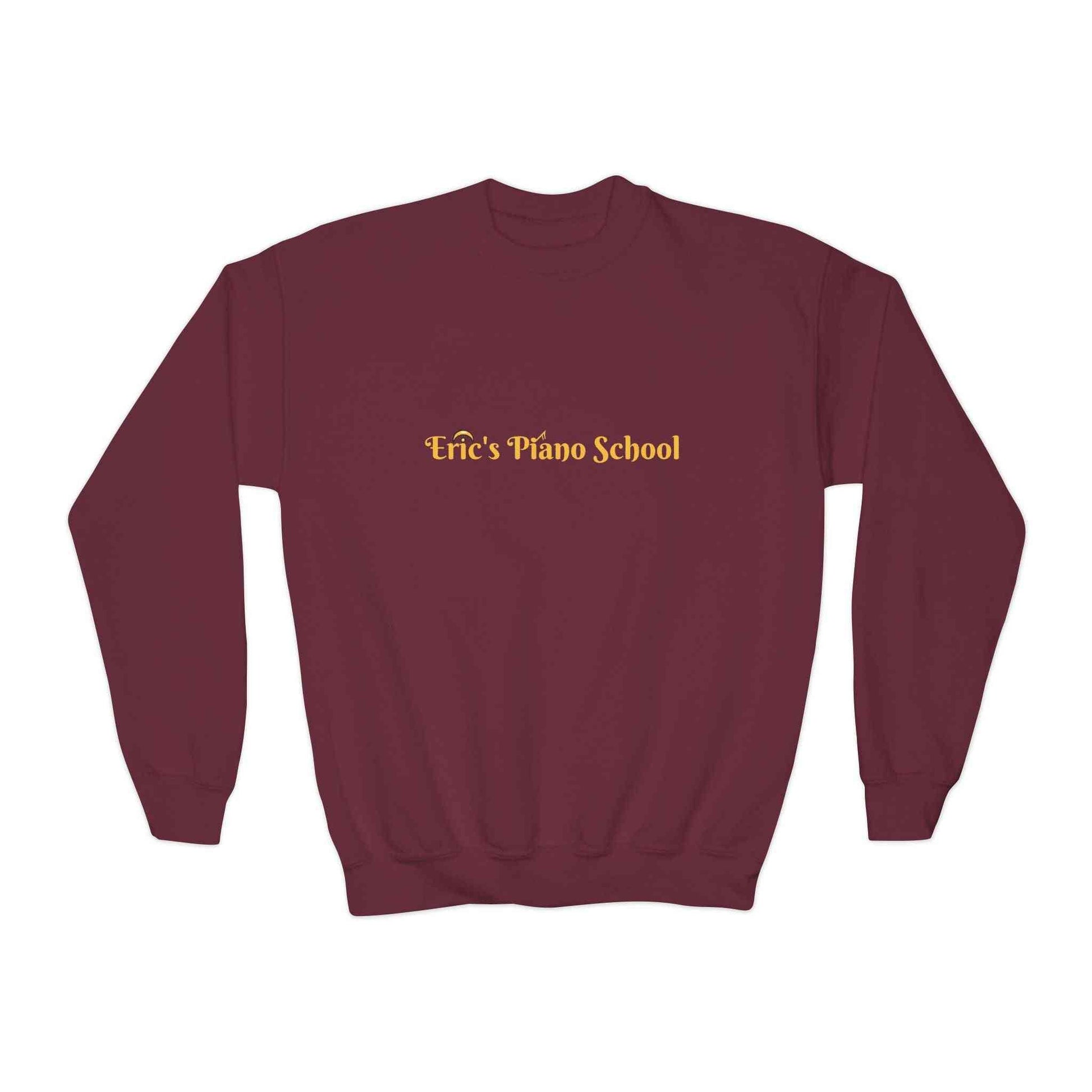 Cozy youth sweatshirt with piano school emblem, midweight fabric, and loose fit for music class and recitals.