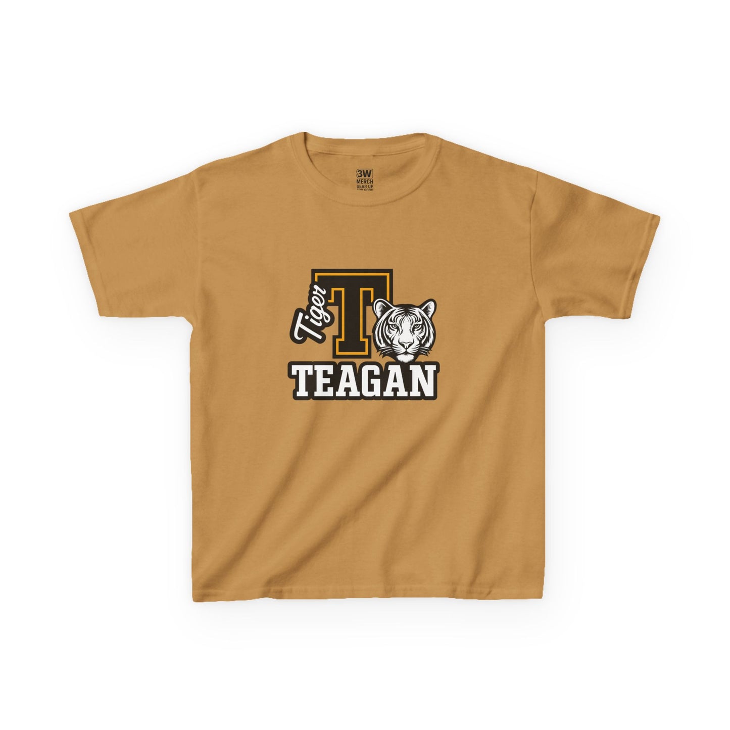 Custom Varsity Letter T-Shirt with Tiger Mascot | Personalized School Spirit Tee | Evelyn Name Shirt for Kids
