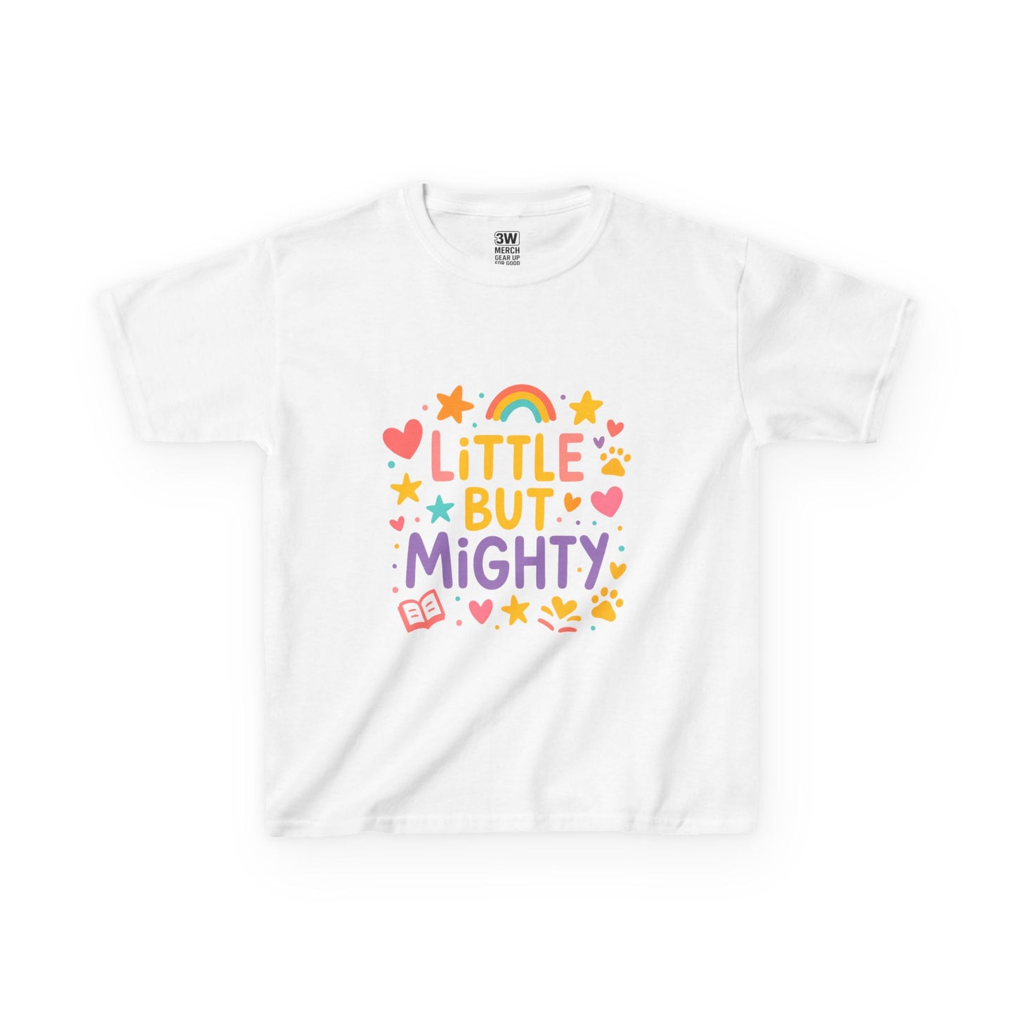 Kids Heavy Cotton™ Tee, Little But Mighty, Perfect for Birthdays, Playdates, Gifts, Everyday Wear, Rainbow Design T Shirt,