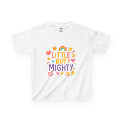 Kids Heavy Cotton™ Tee, Little But Mighty, Perfect for Birthdays, Playdates, Gifts, Everyday Wear, Rainbow Design T Shirt,