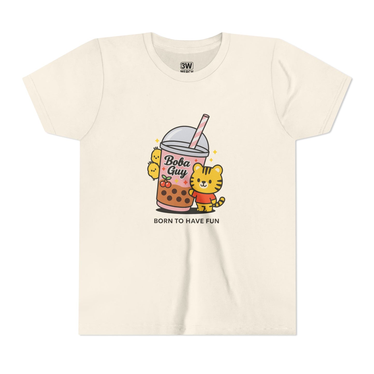 Kawaii Tiger Boba Tee – “Born to Have Fun” | Cute Boba Shirt | Y2K Kawaii Aesthetic | K-Pop Core Outfit | Bubble Tea Lover Gift | Trendy Graphic T-Shirt