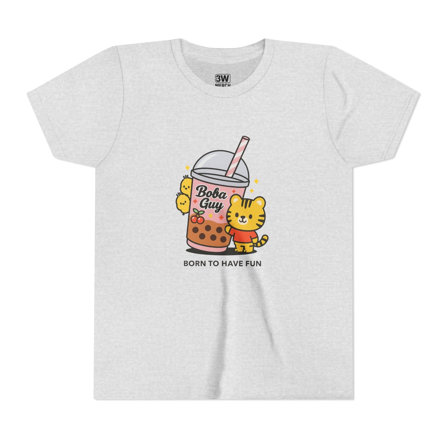 Kawaii Tiger Boba Tee – “Born to Have Fun” | Cute Boba Shirt | Y2K Kawaii Aesthetic | K-Pop Core Outfit | Bubble Tea Lover Gift | Trendy Graphic T-Shirt