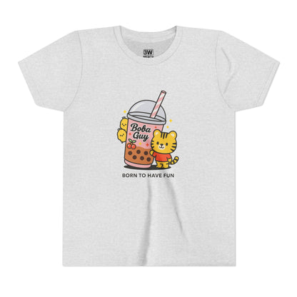 Kawaii Tiger Boba Tee – “Born to Have Fun” | Cute Boba Shirt | Y2K Kawaii Aesthetic | K-Pop Core Outfit | Bubble Tea Lover Gift | Trendy Graphic T-Shirt