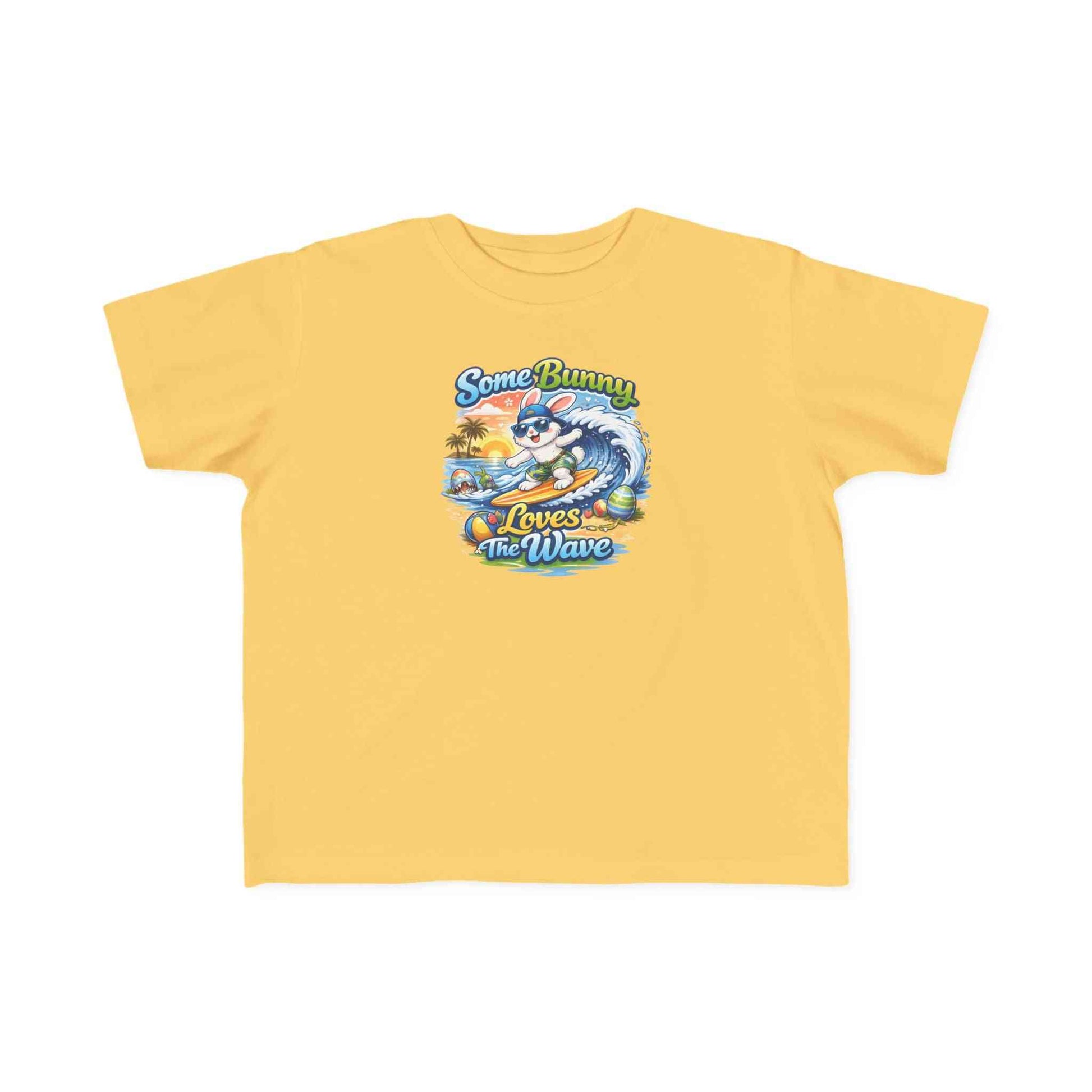Toddler tee with cute surf bunny graphic, soft cotton beach shirt for kids Some Bunny Loves The Wave