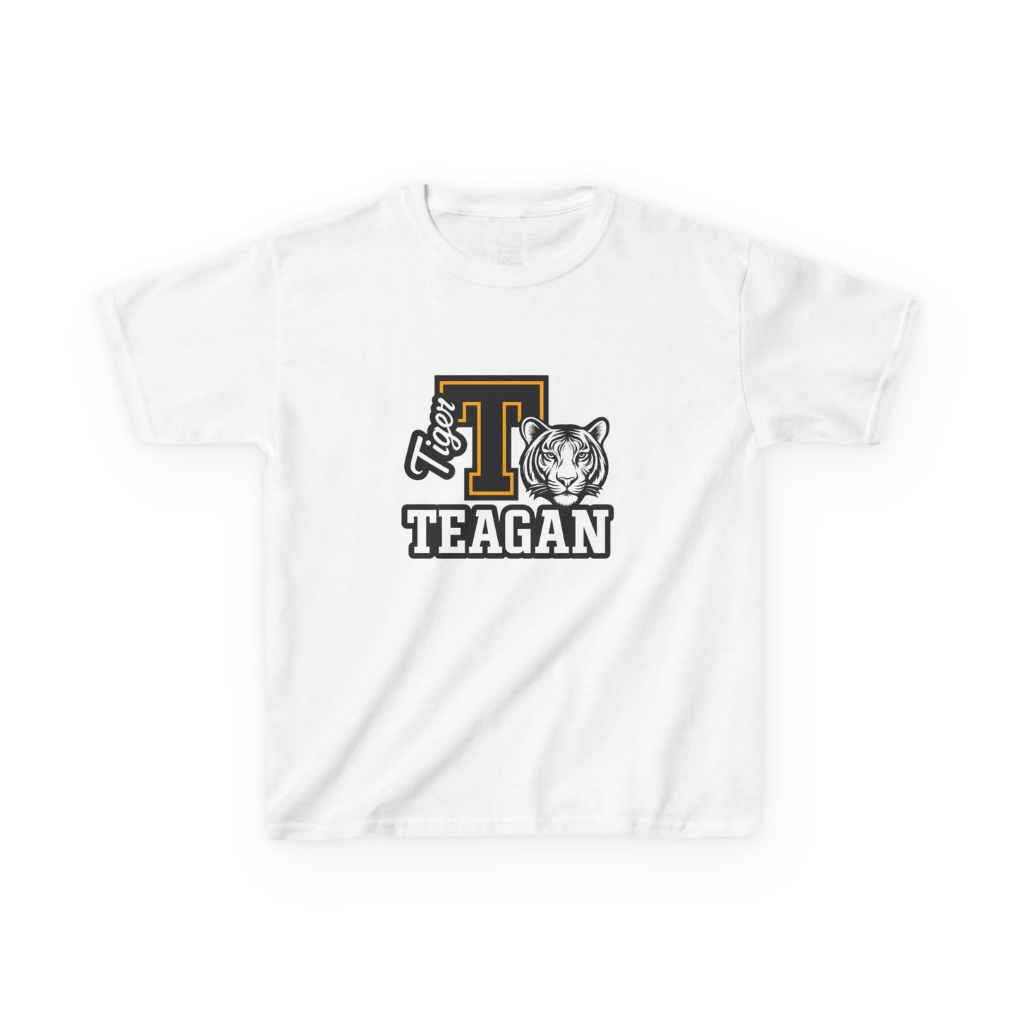 Custom Varsity Letter T-Shirt with Tiger Mascot | Personalized School Spirit Tee | Evelyn Name Shirt for Kids
