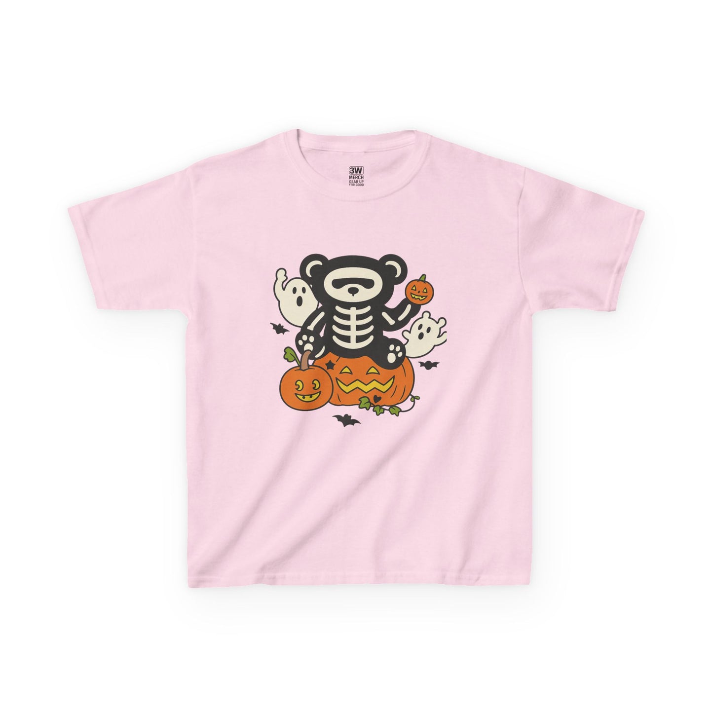 Kids Halloween Skeleton Bear T-Shirt – Cute Spooky Ghost & Pumpkin Graphic Tee for Boys & Girls