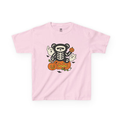 Kids Halloween Skeleton Bear T-Shirt – Cute Spooky Ghost & Pumpkin Graphic Tee for Boys & Girls