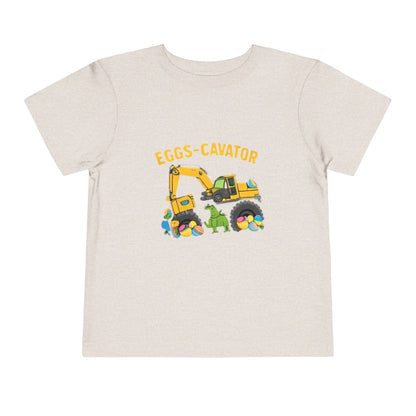 Toddler Easter shirt with excavator digging colorful eggs construction design Eggs-cavator Toddler Tee