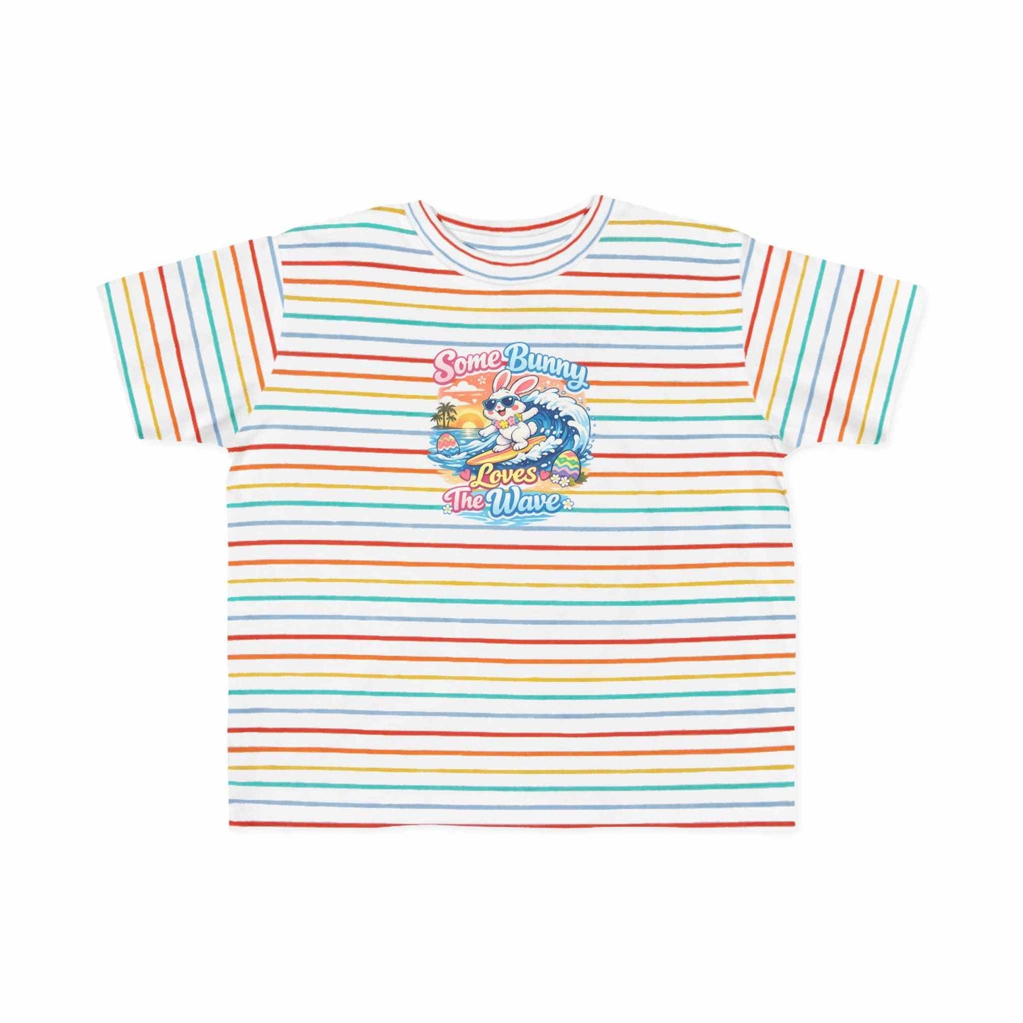 Youth girl Easter T-shirt with cute surfing bunny and sunset wave design reading Some Bunny Loves The Wave