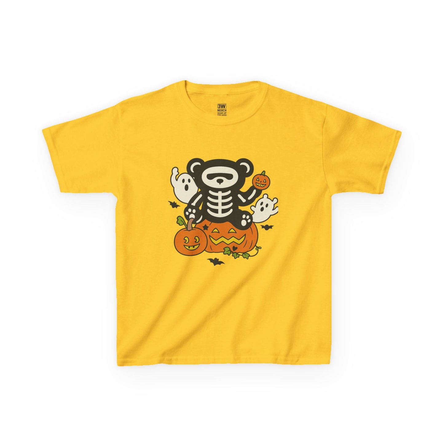 Kids Halloween Skeleton Bear T-Shirt – Cute Spooky Ghost & Pumpkin Graphic Tee for Boys & Girls
