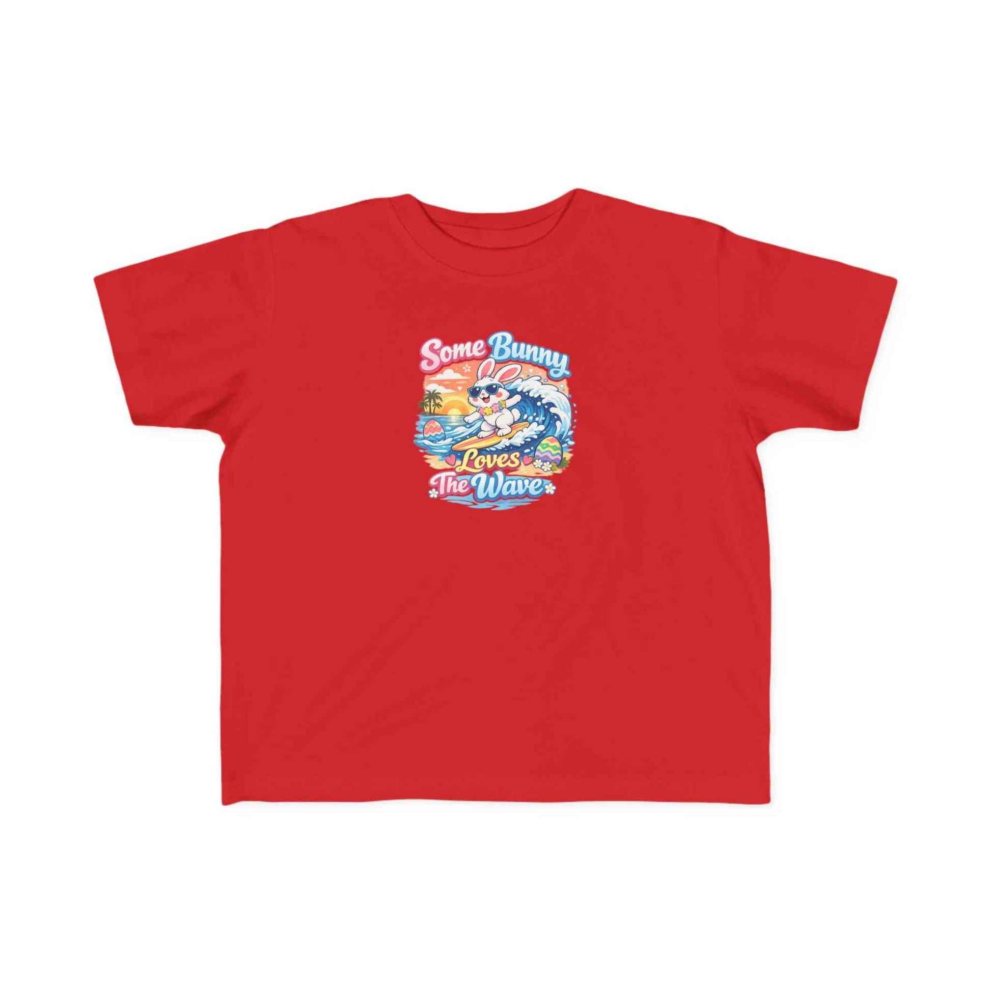 Youth girls Easter T-shirt with surfing bunny and pastel eggs saying Some Bunny Loves The Wave