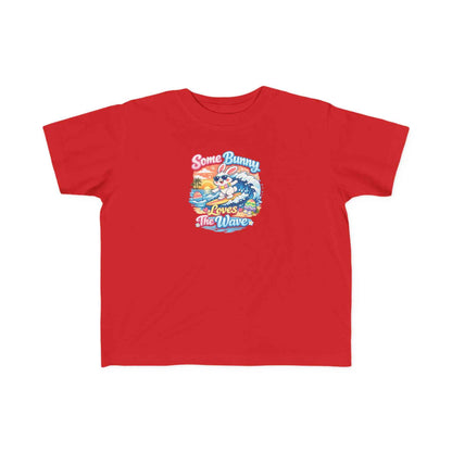 Youth girls Easter T-shirt with surfing bunny and pastel eggs saying Some Bunny Loves The Wave