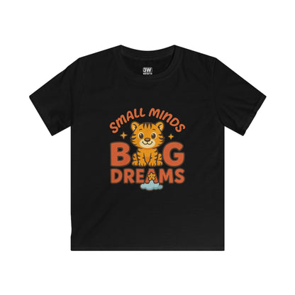 Kids Graphic Tee - Small Minds Big Dreams, Cute Tiger Tee, Birthday Gift, Playtime Shirt, Positive Quote Apparel, Fun Kids T-Shirt