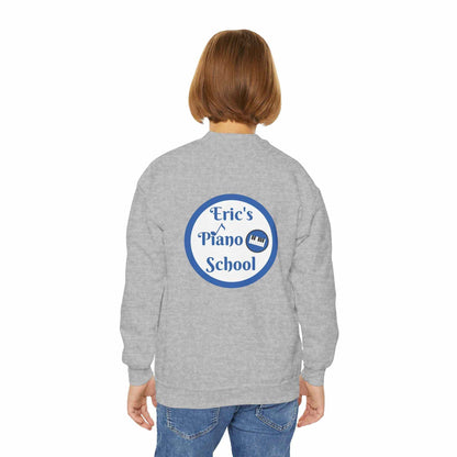 Eric's Piano School youth sweatshirt in cozy midweight fabric with piano emblem embroidery